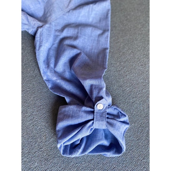 H&M button shirt Youth 14+ rounded collar long sleeves 3/4 roll up tab light - Picture 12 of 15